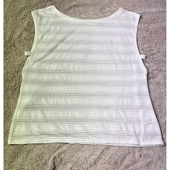 Athleta Vitality Tee Top T-Shirt Women Large White Striped Semi-Sheer Athleisure - Picture 9 of 15